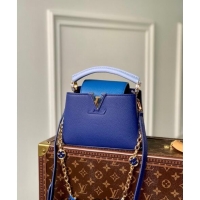 Grade Design Louis Vuitton Capucines Mini Bag with Flower Chain in Taurillon Leather M20844 Blue 2024