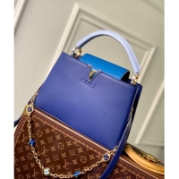 Promotional Louis Vuitton Capucines MM Bag with Flower Chain in Taurillon Leather M20844 Blue 2024