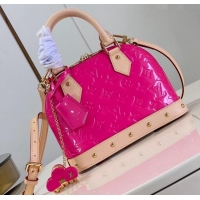 Big Discount Louis Vuitton Alma BB Bag in Monogram Vernis Leather M90611 Neon Pink 2024 New LV Remix