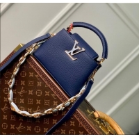 Best Price Louis Vuitton Capucines Mini Bag in Taurillon Leather M23363 Blue 2024