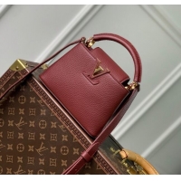 Discount Louis Vuitton Capucines Mini Bag in Taurillon Leather M25128 Griotte/Burgundy 2024