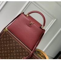 Low Cost Louis Vuitton Capucines MM Bag in Taurillon Leather M25128 Griotte/Burgundy 2024