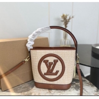 Luxury Classic Louis Vuitton Straw Bucket Tote Bag 0305 Beige/Brown 2024