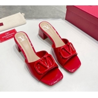 Grade Quality Valentino VLogo Heel Slide Sandals 6cm in Patent Calfskin Red 327167