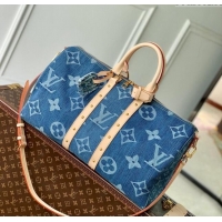 New Style Louis Vuitton Keepall Bandoulière 45 Travel Bag in Blue Monogram Denim M24315 2024 New LV Remix