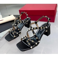 Stylish Valentino Rockstud Calf Heel Sandals with Strap Black 328001