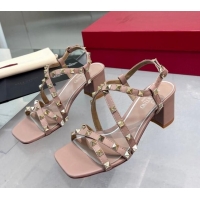 Pretty Style Valentino Rockstud Calf Heel Sandals with Strap Nude 328003