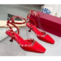 Good Looking Valentino Rockstud Slingback Pumps 5cm with Ankle Strap in Patent Calfskin Red 328008