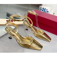 Unique Style Valentino Rockstud Slingback Pumps 5cm with Ankle Strap in Patent Calfskin Gold 0328009