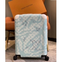 Promotional Louis Vuitton Horizon 55 Luggage Travel Bag in Monogram Aquagarden Canvas with Waterdrop Crystal 4034 Blue 2