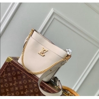 Famous Brand Louis Vuitton Lock and Walk Bucket Bag in Grained Leather M24638 White 2024