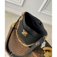 Famous Brand Louis Vuitton Lock and Walk Bucket Bag in Grained Leather M24006 Black 2024