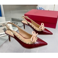 Sumptuous Valentino Rockstud Slingback Pumps 6.5cm with Bow in Patent Calfskin Burgundy 0328019