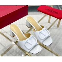 Unique Style Valentino VLogo Patent Calfskin Heel Slide Sandals 6cm Snow White 429036