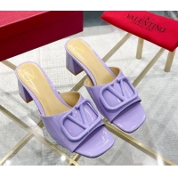 Good Looking Valentino VLogo Patent Calfskin Heel Slide Sandals 6cm Violet Purple 429037