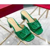 Charming Valentino VLogo Patent Calfskin Heel Slide Sandals 6cm Green 429041