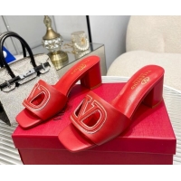 Best Price Valentino VLogo Cut-out Calfskin Heel Slide Sandals 7cm Red 429044