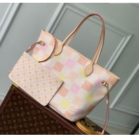 Top Quality Louis Vuitton Neverfull MM Tote bag in Damier Giant Canvas N40668 Peach Pink 2024