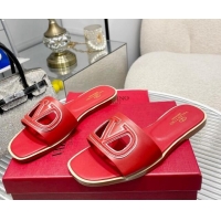 Best Price Valentino VLogo Cut-out Calfskin Flat Slide Sandals Red 429053