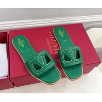 Popular Style Valentino VLogo Cut-out Calfskin Flat Slide Sandals Green 429055