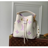 Top Grade Louis Vuitton NeoNoe BB Bucket Bag in Bicolor Monogram Leather M24048 Latte White/Purple 2024