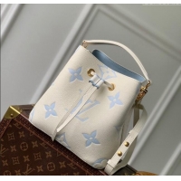 New Design Louis Vuitton NeoNoe BB Bucket Bag in Bicolor Monogram Leather M24048 Latte White/Blue 2024