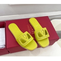 Good Looking Valentino VLogo Cut-out Calfskin Flat Slide Sandals Yellow 429057