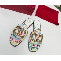 Good Product Valentino VLogo Printed Flat Slide Sandals Yellow/Others 429065