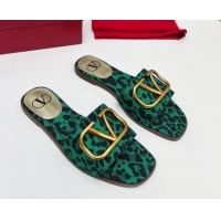 Buy Luxury Valentino VLogo Printed Flat Slide Sandals Green 429067