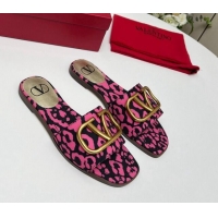 1:1 Stylish Valentino VLogo Printed Flat Slide Sandals Dark Pink 429069