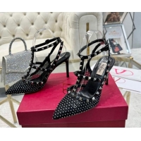 Sophisticated Valentino Rockstud Mesh Pumps 9cm with Matching Strap and Strass Black 429072