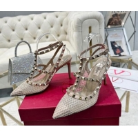 Duplicate Valentino Rockstud Mesh Pumps 9cm with Matching Strap and Strass Nude 429073