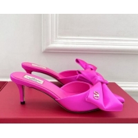 Popular Style Valentino Satin Heel Mules 6cm with Maxi Bow Dark Pink 429077