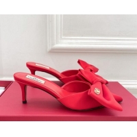 Stylish Valentino Satin Heel Mules 6cm with Maxi Bow Red 429078