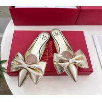 Duplicate Valentino Calfskin Flat Mules with Maxi Bow Gold 429080