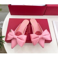 Low Price Valentino Satin Flat Mules with Maxi Bow Light Pink 429082