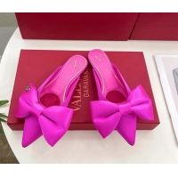 Sumptuous Valentino Satin Flat Mules with Maxi Bow Dark Pink 429083