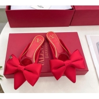 Good Quality Valentino Satin Flat Mules with Maxi Bow Red 429084