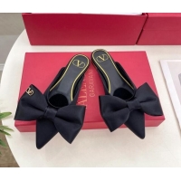 Sophisticated Valentino Satin Flat Mules with Maxi Bow Black 429085