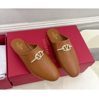 Stylish Valentino The Bold Edition VLogo Flat Mules Tan Brown 429086