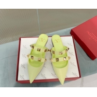 Shop Duplicate Valentino Roman Stud Calfskin Flat Mules with Straps Yellow 429120