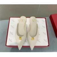 Popular Style Valentino One Stud Calfskin Flat Mules White 429125