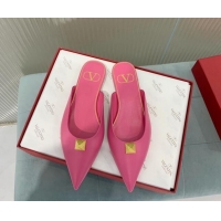 Perfect Valentino One Stud Calfskin Flat Mules Pink 429127