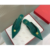 Luxury Cheap Valentino One Stud Calfskin Flat Mules Green 429129