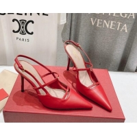 Cheap Price Valentino Rockstud Wispy Calfskin Leather Slingback Pumps 9cm Red 429134