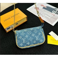 Original Cheap Louis Vuitton Mini Pochette Accessoires Bag On Chain 0513 Blue Denim 2024