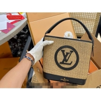 Promotional Louis Vuitton Straw Bucket bag 0513 Khaki/Black 2024