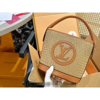 Luxury Discount Louis Vuitton Straw Bucket bag 0513 Khaki/Light Brown 2024