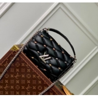 Pretty Style Louis Vuitton GO-14 MM Shoulder Bag in Quilted Lambskin with Metal Studs M24151 Black 2024