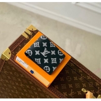 Pretty Style Louis Vuitton Multiple Wallet in Monogram Shadow Calfskin M83379 Ink Blue 2024